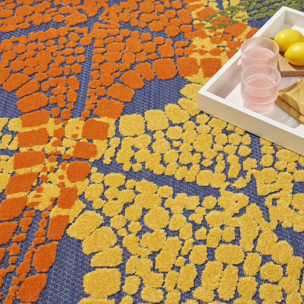 5' Blue Yellow And Orange Round Starfish Indoor Outdoor Area Rug HomeRoots