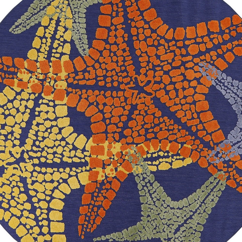 5' Blue Yellow And Orange Round Starfish Indoor Outdoor Area Rug HomeRoots