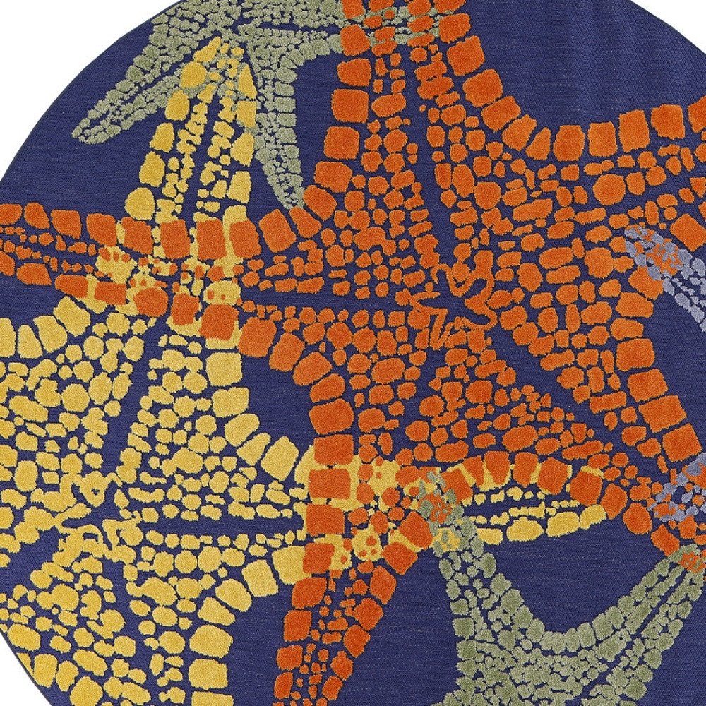 5' Blue Yellow And Orange Round Starfish Indoor Outdoor Area Rug HomeRoots