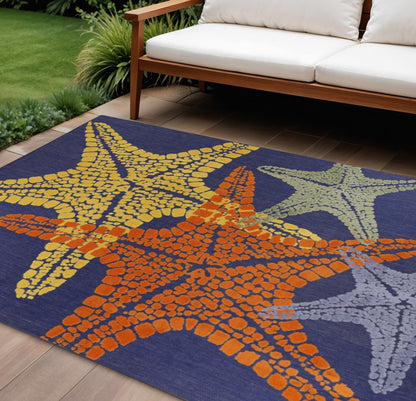 6' X 9' Blue Yellow And Orange Starfish Indoor Outdoor Area Rug HomeRoots