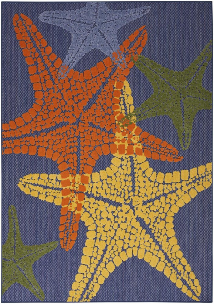 6' X 9' Blue Yellow And Orange Starfish Indoor Outdoor Area Rug HomeRoots