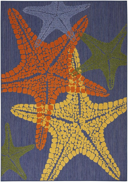 6' X 9' Blue Yellow And Orange Starfish Indoor Outdoor Area Rug HomeRoots