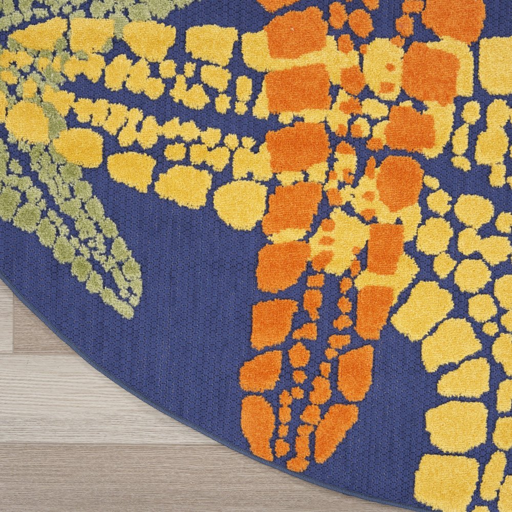 8' Blue Yellow And Orange Round Starfish Indoor Outdoor Area Rug HomeRoots