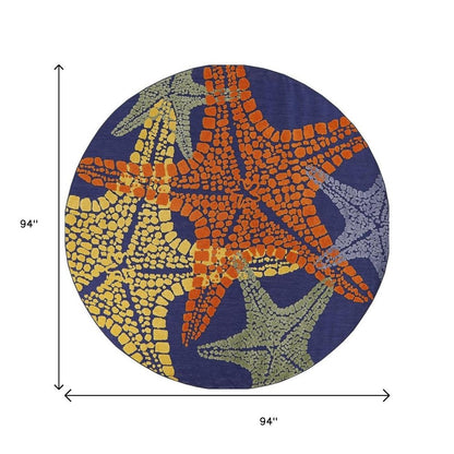 8' Blue Yellow And Orange Round Starfish Indoor Outdoor Area Rug HomeRoots