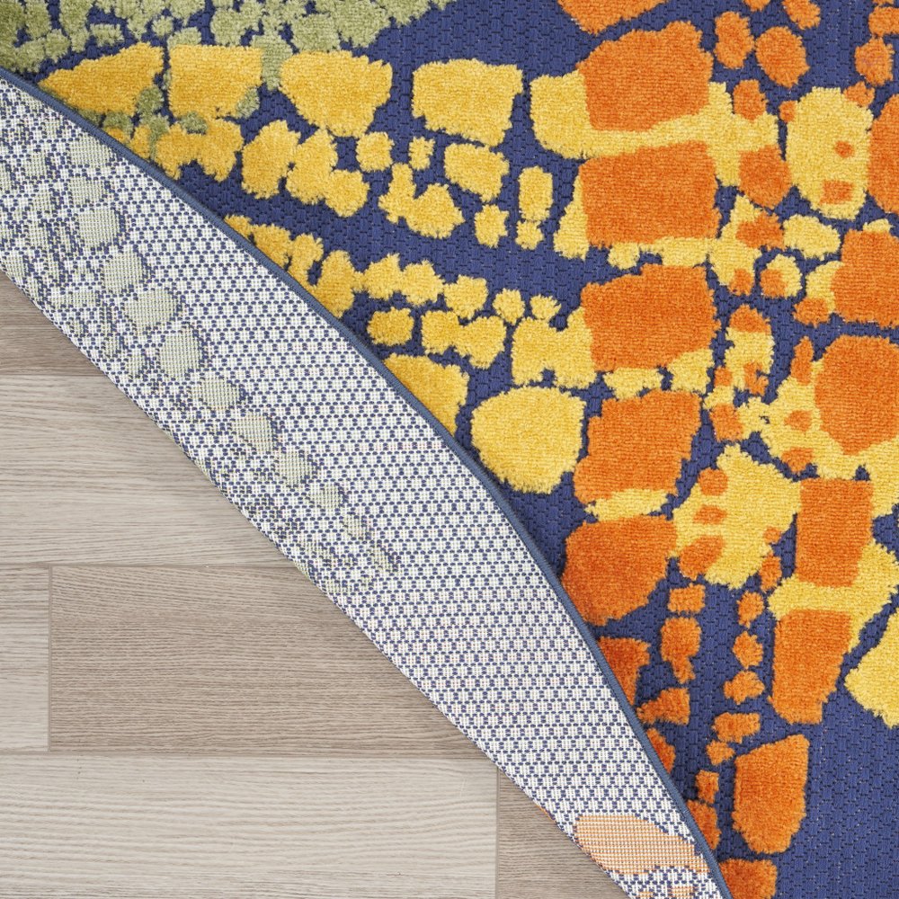 8' Blue Yellow And Orange Round Starfish Indoor Outdoor Area Rug HomeRoots