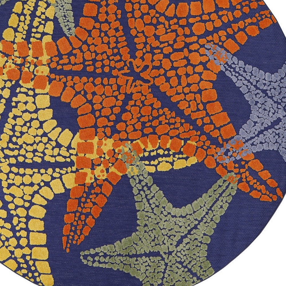 8' Blue Yellow And Orange Round Starfish Indoor Outdoor Area Rug HomeRoots