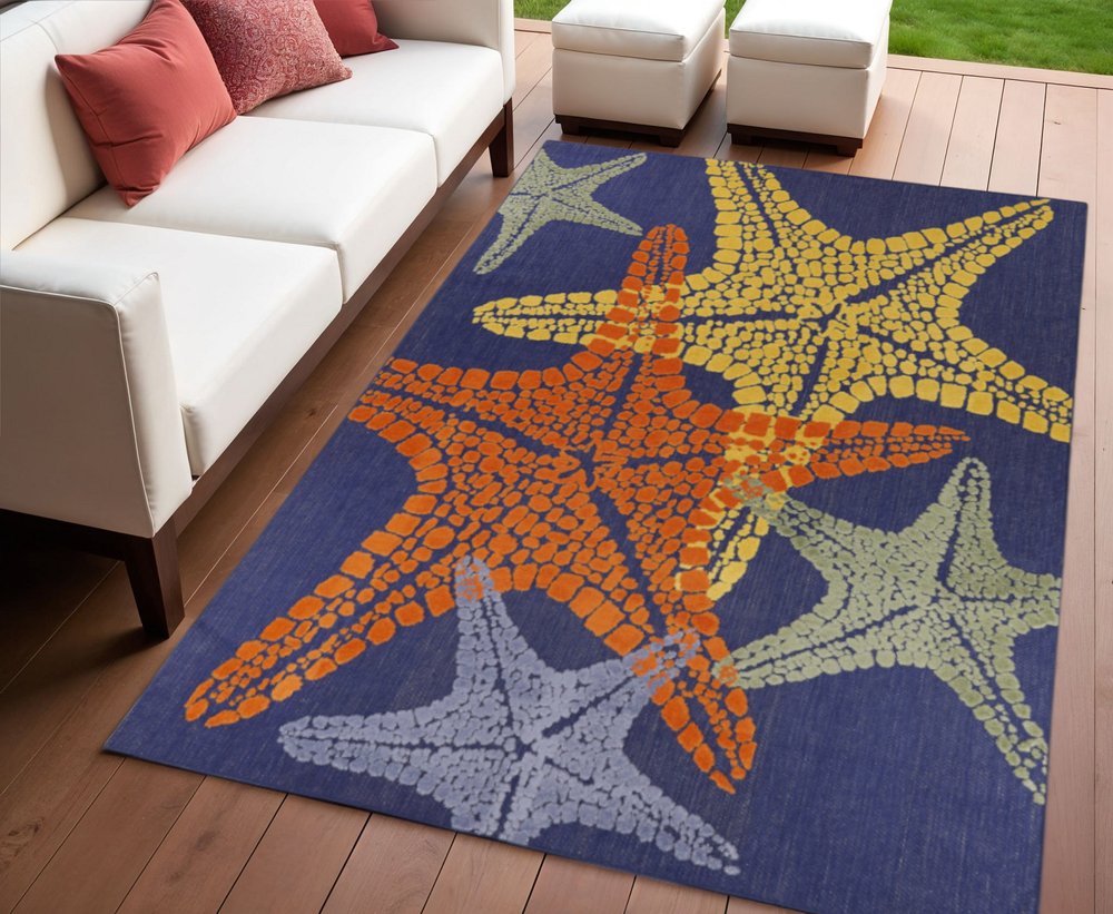4' X 6' Blue Yellow And Orange Starfish Indoor Outdoor Area Rug HomeRoots