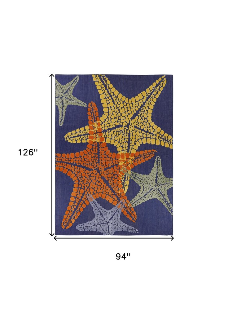 8' X 11' Blue Yellow And Orange Starfish Indoor Outdoor Area Rug HomeRoots