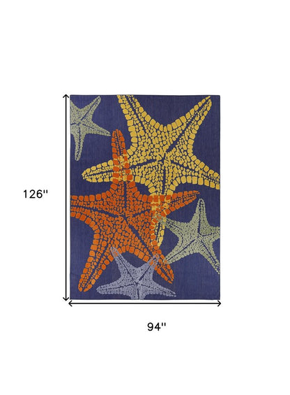 8' X 11' Blue Yellow And Orange Starfish Indoor Outdoor Area Rug HomeRoots