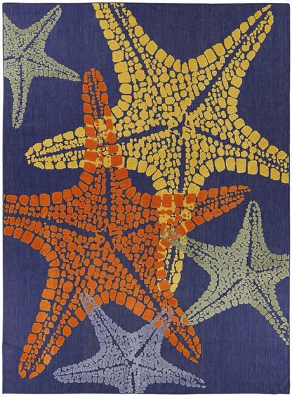 8' X 11' Blue Yellow And Orange Starfish Indoor Outdoor Area Rug HomeRoots