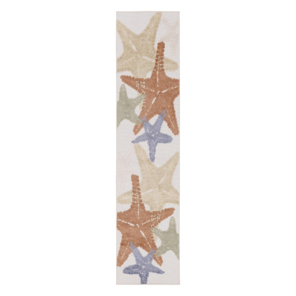6' Ivory Yellow Orange And Green Starfish Indoor Outdoor Runner Rug HomeRoots
