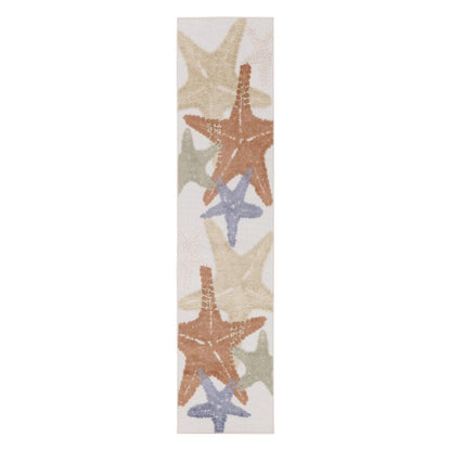 6' Ivory Yellow Orange And Green Starfish Indoor Outdoor Runner Rug HomeRoots