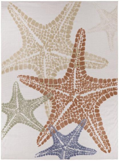 8' X 11' Ivory Yellow Orange And Green Starfish Indoor Outdoor Area Rug HomeRoots