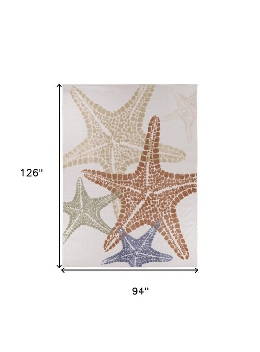 8' X 11' Ivory Yellow Orange And Green Starfish Indoor Outdoor Area Rug