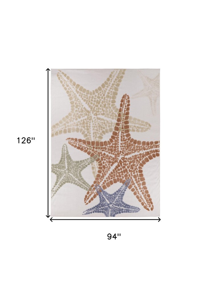 8' X 11' Ivory Yellow Orange And Green Starfish Indoor Outdoor Area Rug HomeRoots