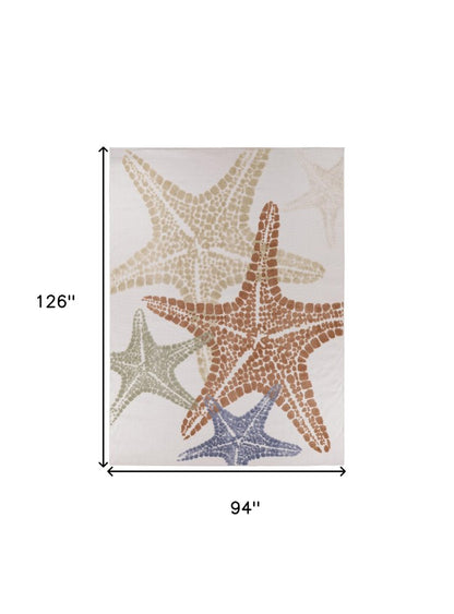 8' X 11' Ivory Yellow Orange And Green Starfish Indoor Outdoor Area Rug HomeRoots
