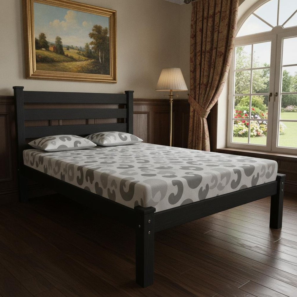 Black Solid Wood Queen Bed Frame HomeRoots