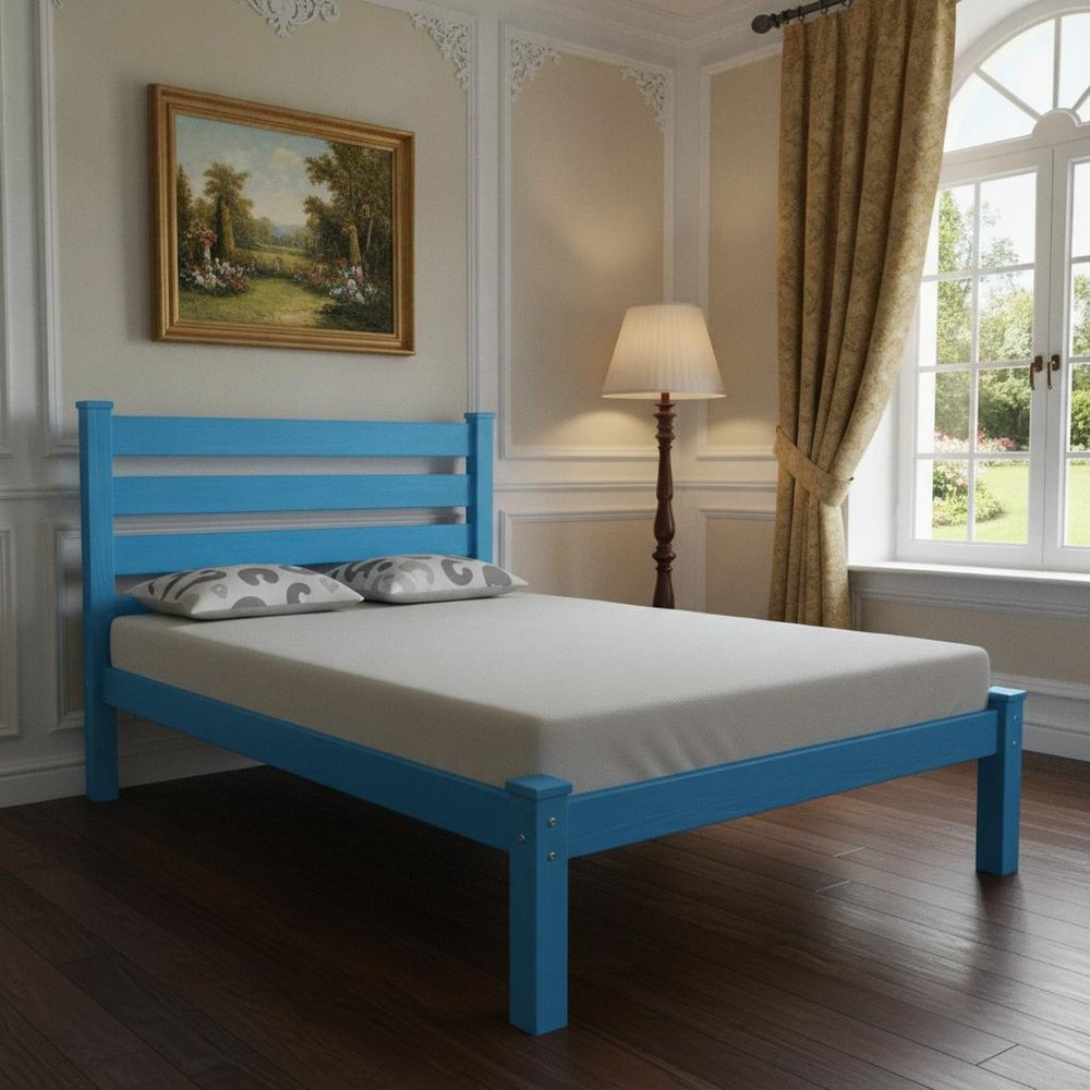 Caribbean Blue Solid Wood Queen Bed Frame HomeRoots