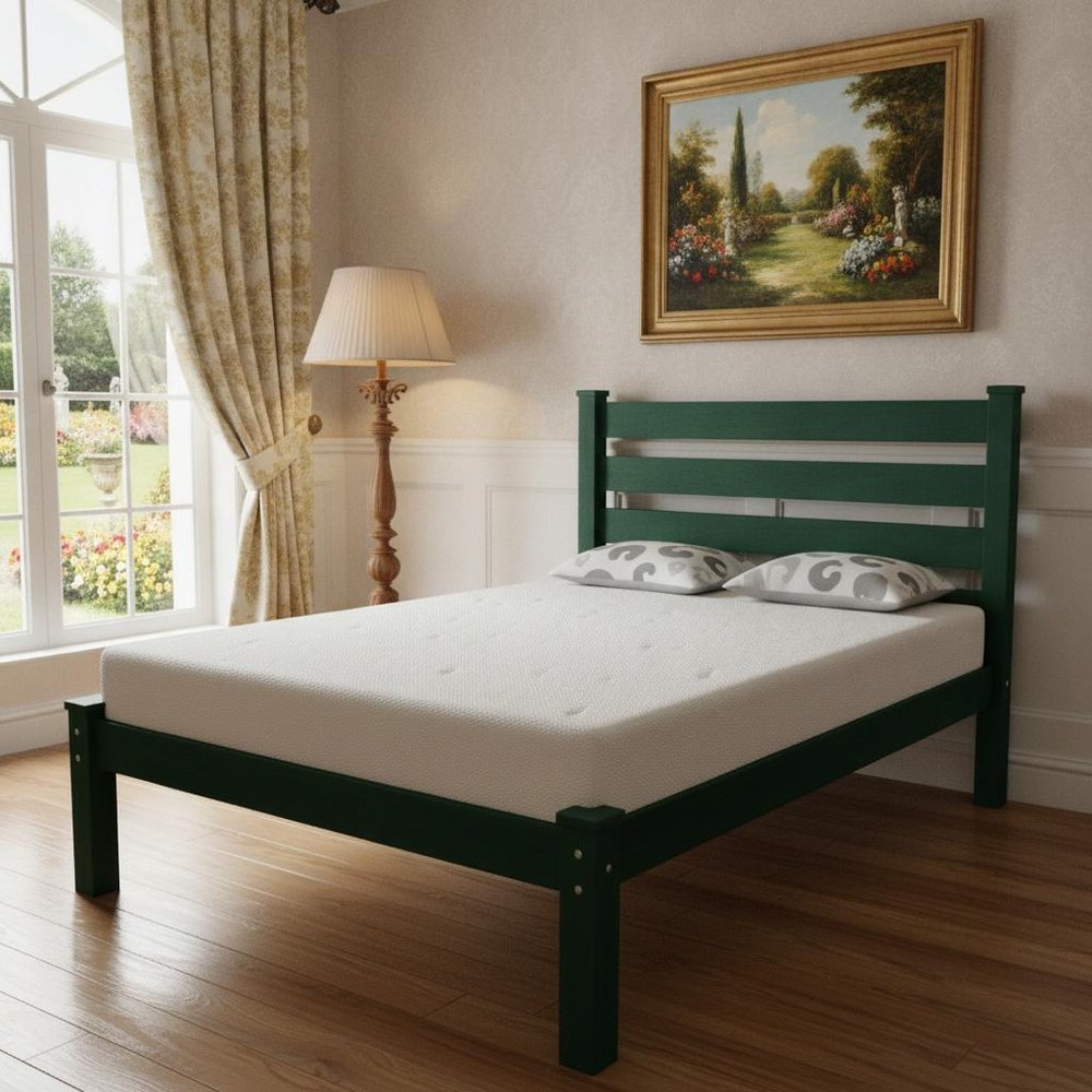 Dark Green Solid Wood Queen Bed Frame HomeRoots