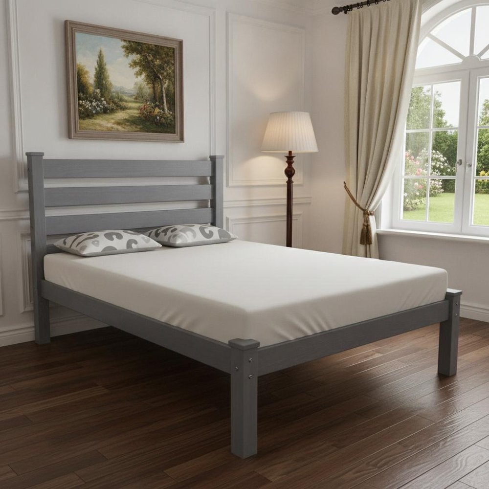 Gray Solid Wood Queen Bed Frame HomeRoots