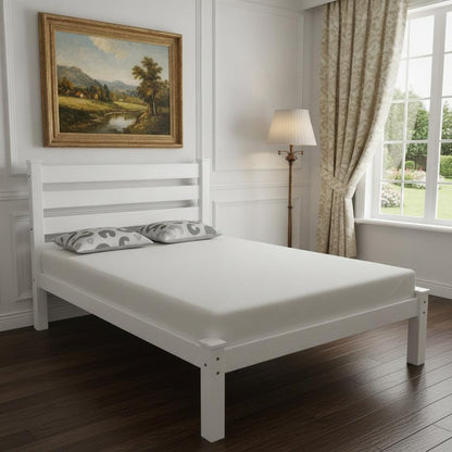 White Solid Wood Queen Bed Frame HomeRoots