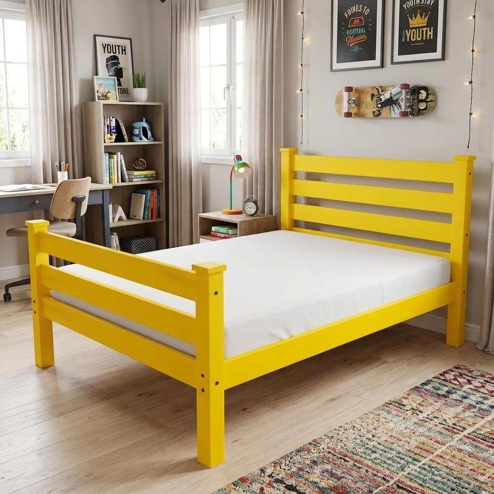 Canary Yellow Solid Wood Twin Bed Frame — view 6