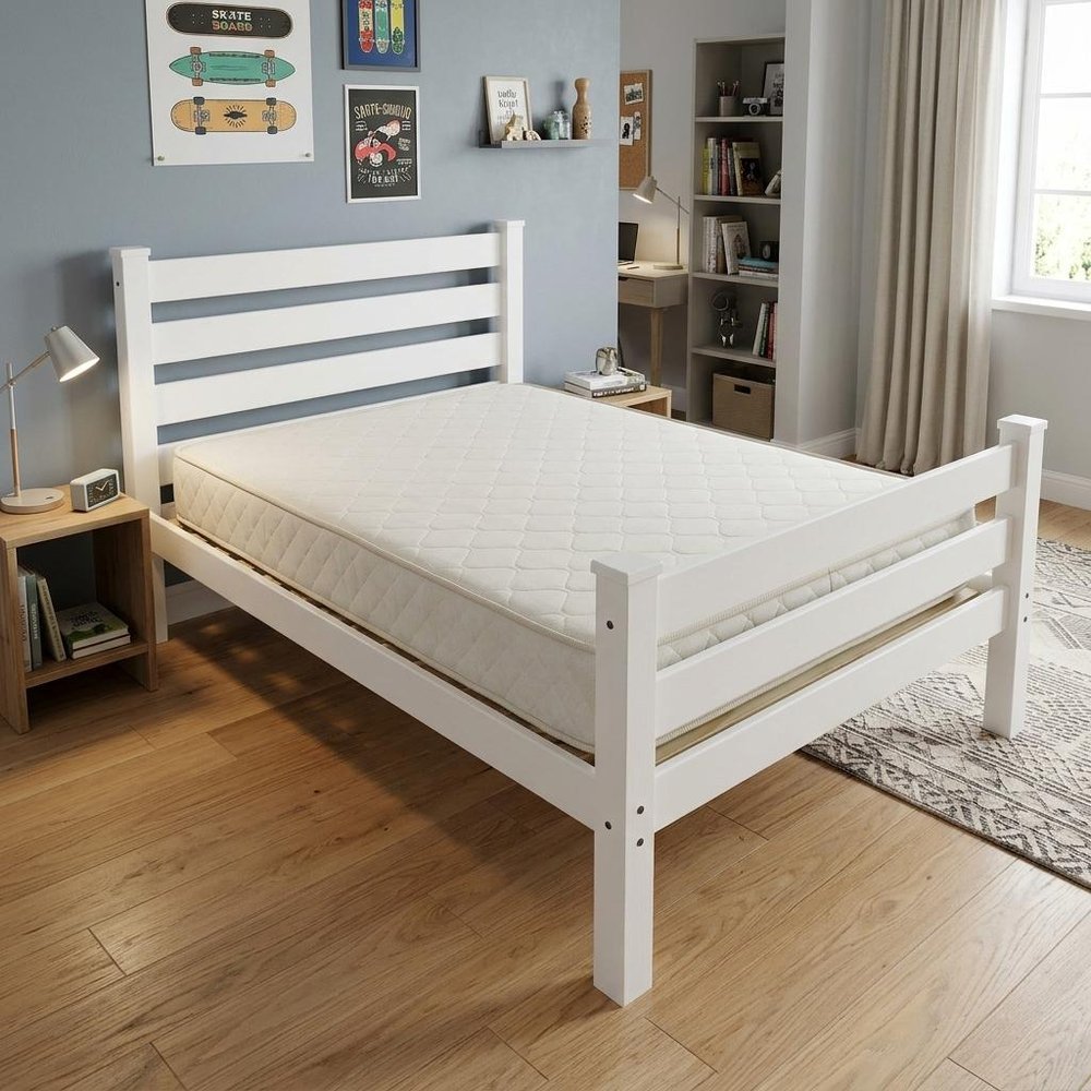 White Solid Wood Twin Bed Frame