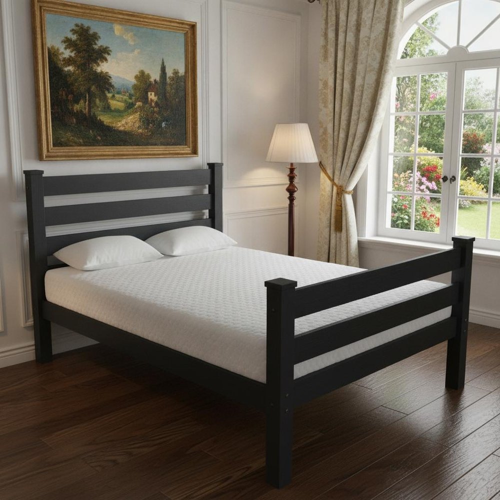 Black Solid Wood Full Bed Frame HomeRoots