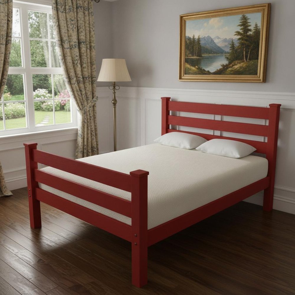Red Solid Wood Full Bed Frame HomeRoots