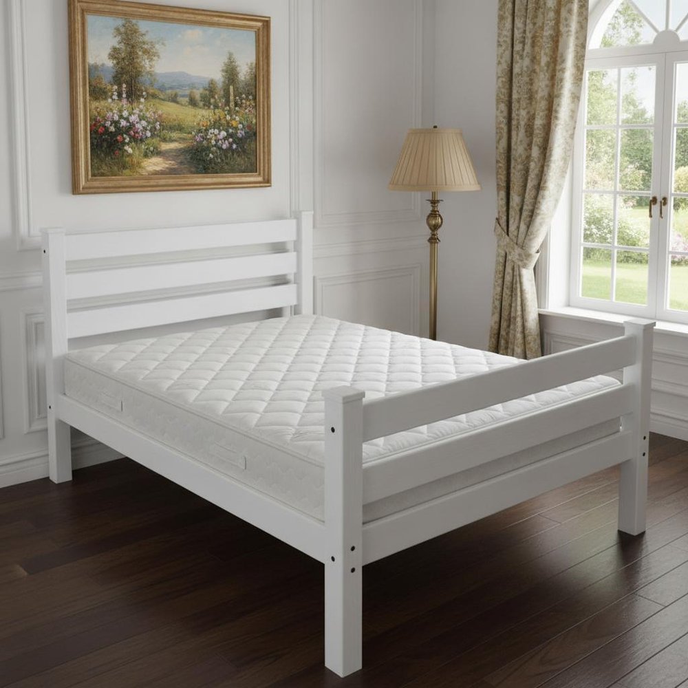 White Solid Wood Full Bed Frame HomeRoots
