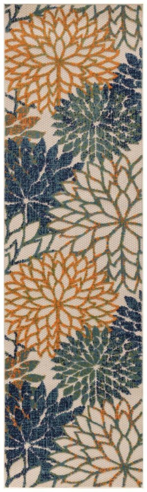 6' Blue Green And Orange Floral Indoor Outdoor Runner Rug HomeRoots