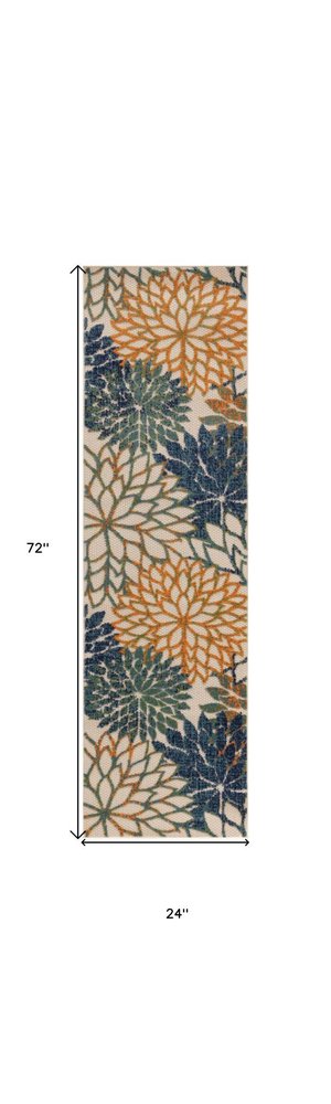 6' Blue Green And Orange Floral Indoor Outdoor Runner Rug HomeRoots