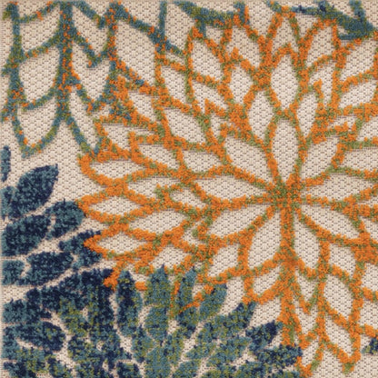 6' Blue Green And Orange Floral Indoor Outdoor Runner Rug HomeRoots
