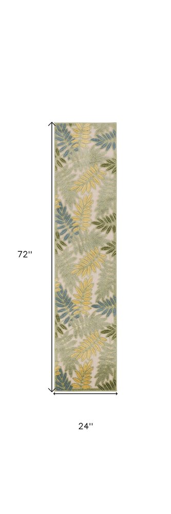 6' Green Yellow And Blue Palm Leaf Indoor Outdoor Runner Rug HomeRoots