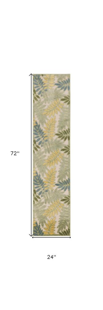 6' Green Yellow And Blue Palm Leaf Indoor Outdoor Runner Rug HomeRoots