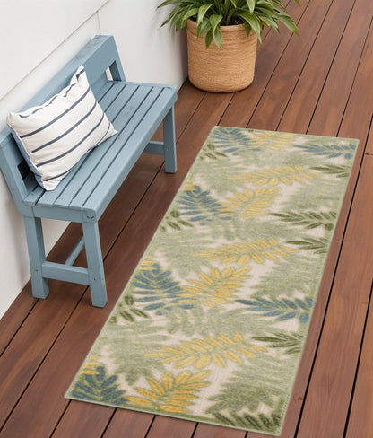 6' Green Yellow And Blue Palm Leaf Indoor Outdoor Runner Rug HomeRoots