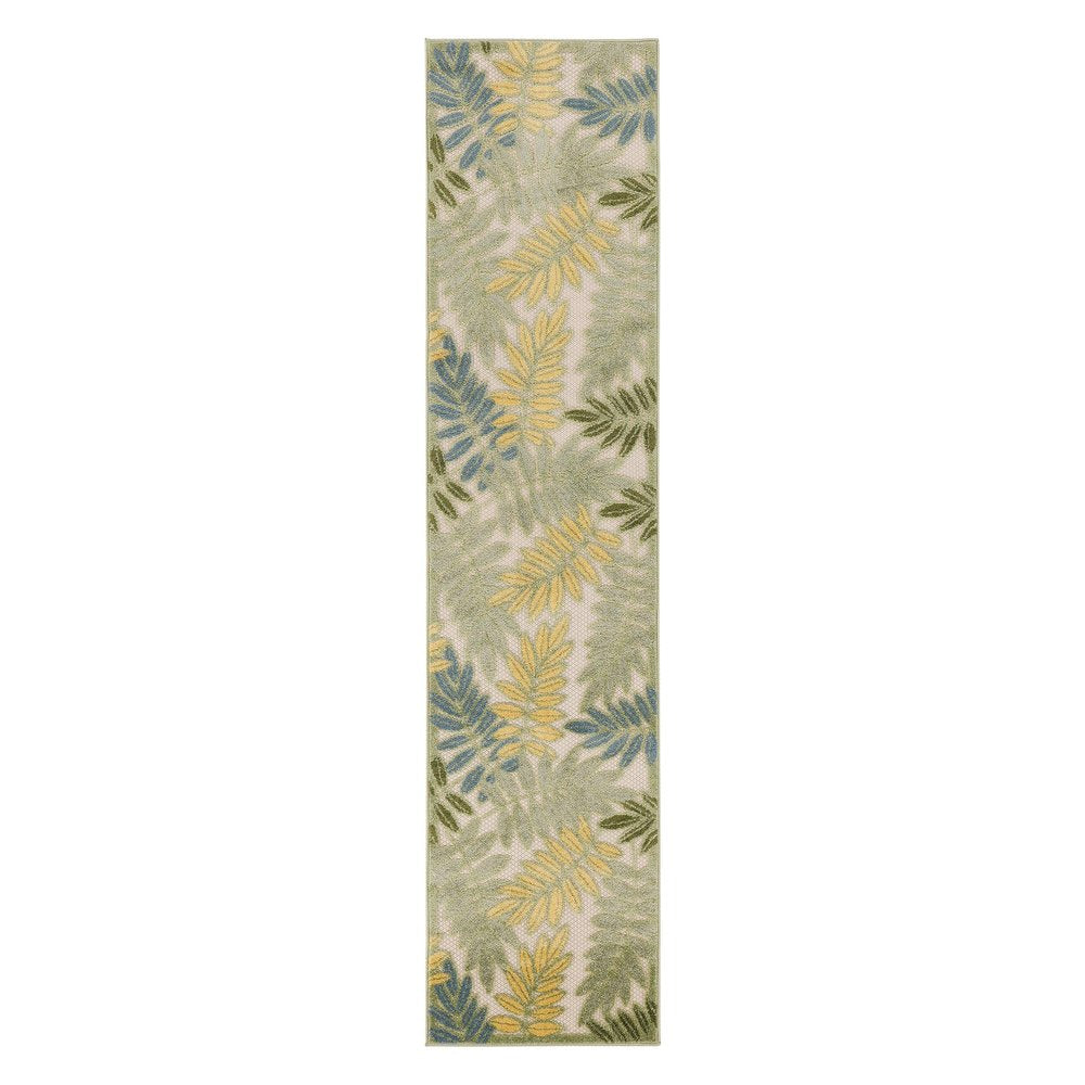 6' Green Yellow And Blue Palm Leaf Indoor Outdoor Runner Rug HomeRoots