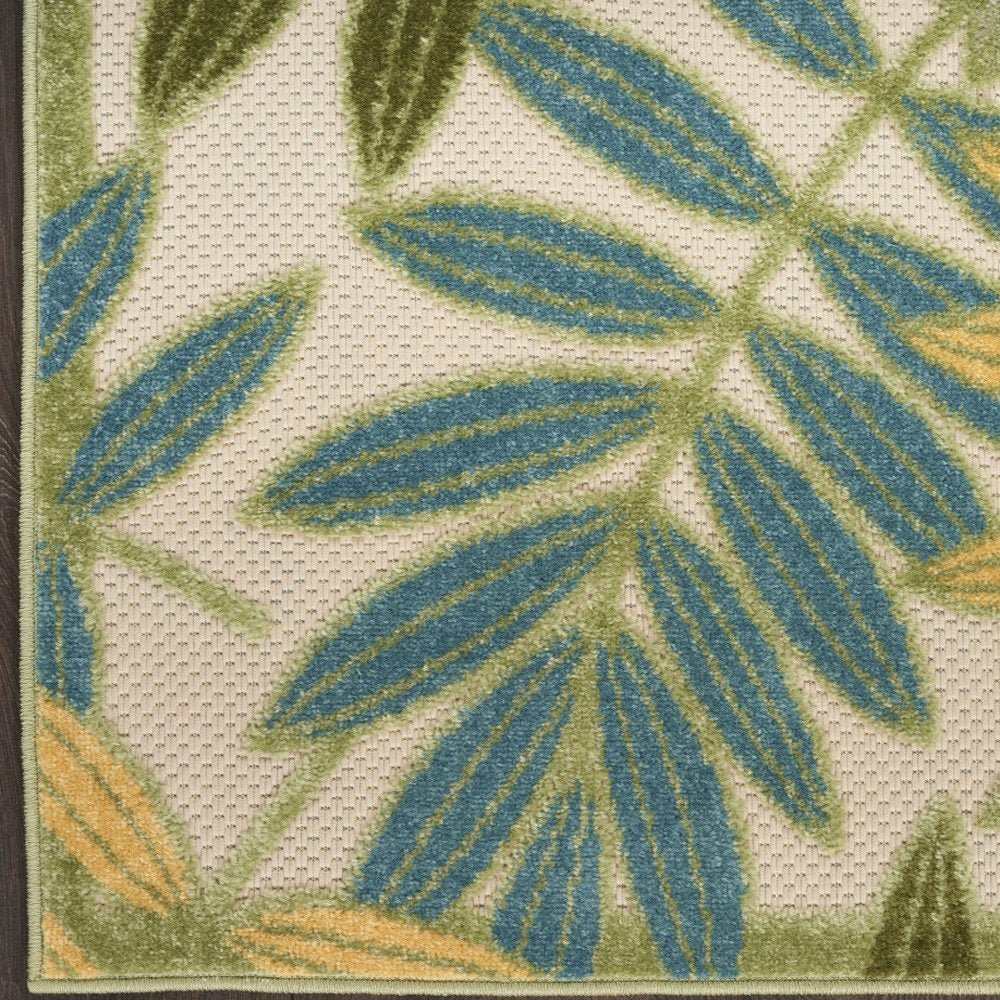 6' Green Yellow And Blue Palm Leaf Indoor Outdoor Runner Rug HomeRoots