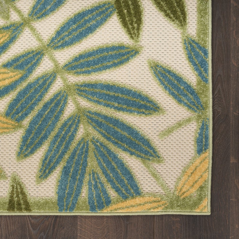 6' Green Yellow And Blue Palm Leaf Indoor Outdoor Runner Rug HomeRoots