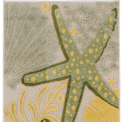 6' Green And Yellow Starfish Indoor Outdoor Runner Rug HomeRoots