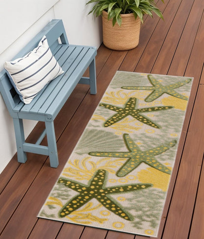 6' Green And Yellow Starfish Indoor Outdoor Runner Rug HomeRoots