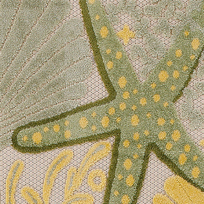6' Green And Yellow Starfish Indoor Outdoor Runner Rug HomeRoots