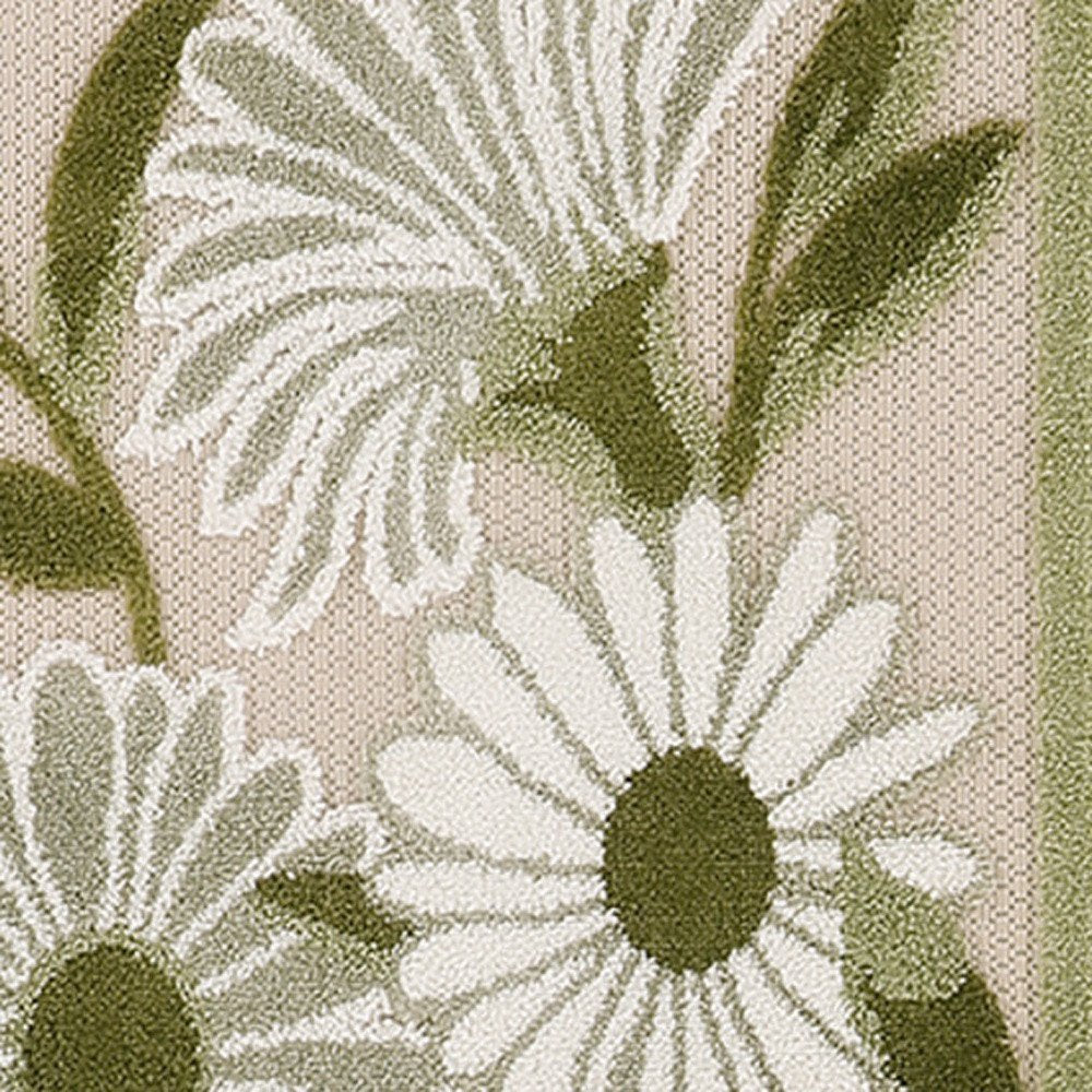 6' Ivory And Green Floral Indoor Outdoor Runner Rug HomeRoots