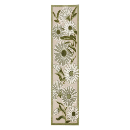 6' Ivory And Green Floral Indoor Outdoor Runner Rug HomeRoots