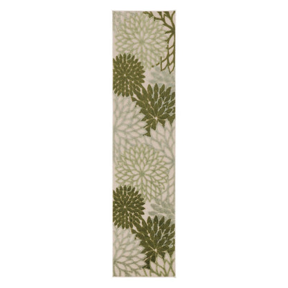 6' Ivory And Green Floral Indoor Outdoor Runner Rug HomeRoots