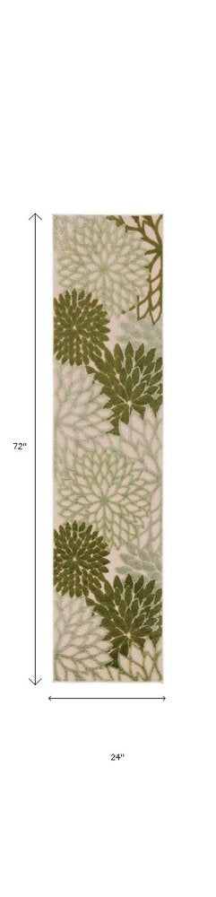 6' Ivory And Green Floral Indoor Outdoor Runner Rug HomeRoots