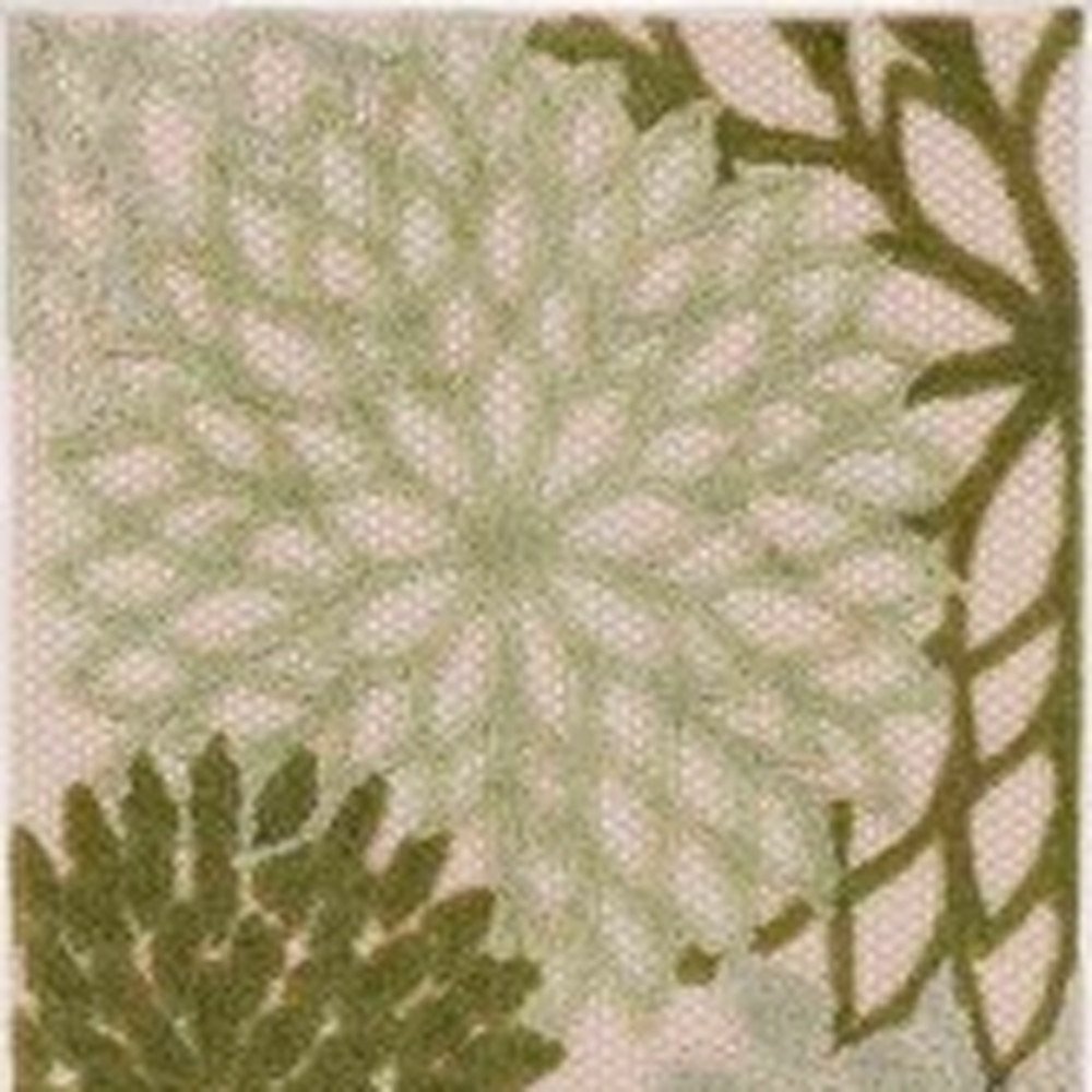 6' Ivory And Green Floral Indoor Outdoor Runner Rug HomeRoots