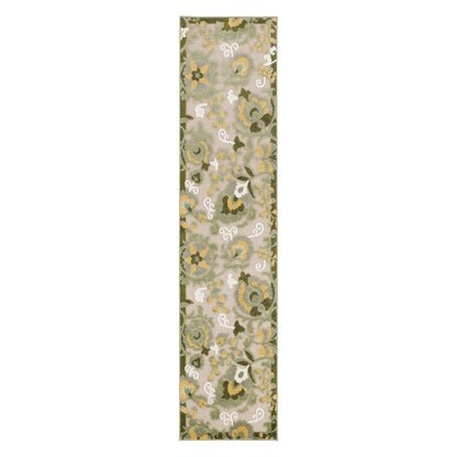 6' Ivory And Green Floral Indoor Outdoor Runner Rug HomeRoots