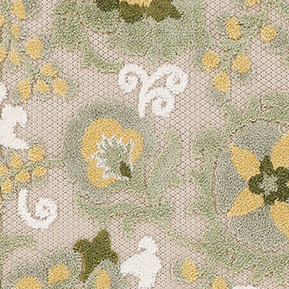 6' Ivory And Green Floral Indoor Outdoor Runner Rug HomeRoots