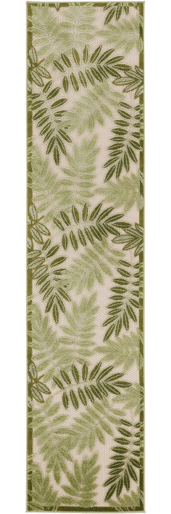 6' Ivory And Green Palm Leaf Indoor Outdoor Runner Rug HomeRoots